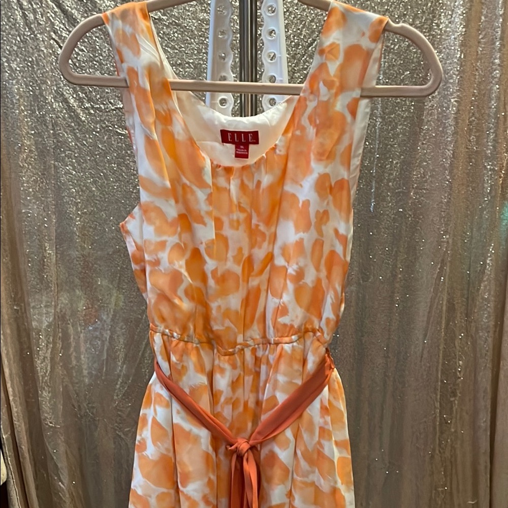 Elle Vibrant Orange and White Patterned Dress